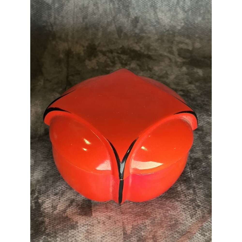 Vintage Orange & Black Ceramic Lidded Jewelry Trinket Box